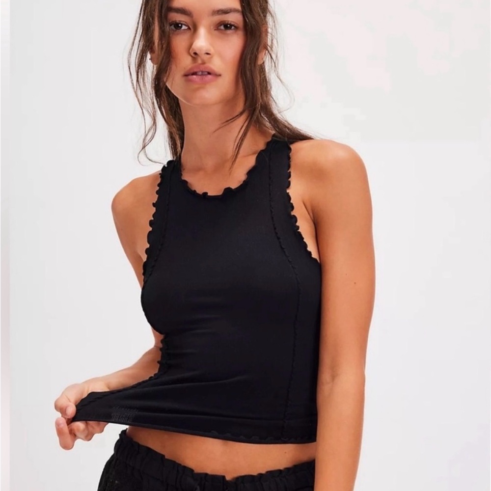 Free People Intimately Better This Way Black Scalloped Tank Size M/L